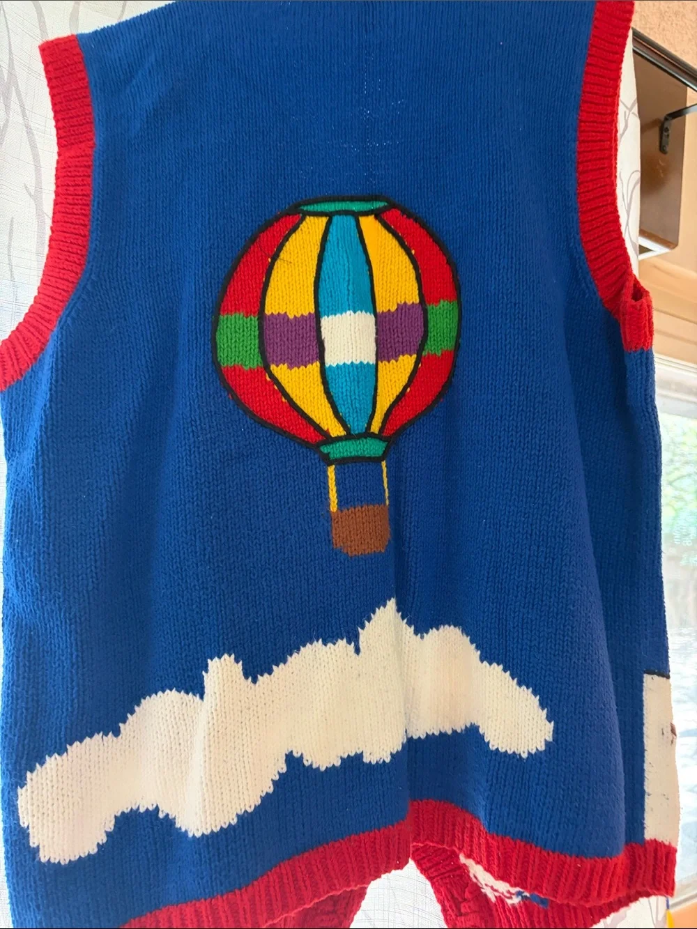 Cotton Salsa Hand Made Women’s Hot Air Balloon Knit Vest - Blue & Red